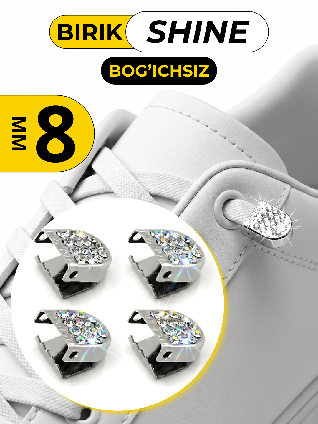 BIRIK SHINE strazli bog‘ich klipsa, 6/8 mm, tugunsiz