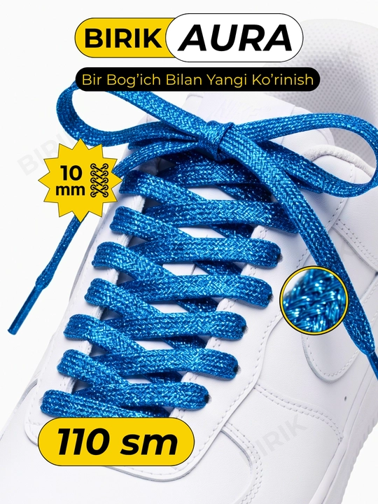 BIRIK AURA metallik lyureks, yassi, 10 mm, 110 sm, yaltiroq krossovka bogichi