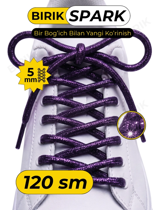 BIRIK SPARK Dumaloq metallik lyureks bog'ich 5mm yaltiroq krossovka 120 sm