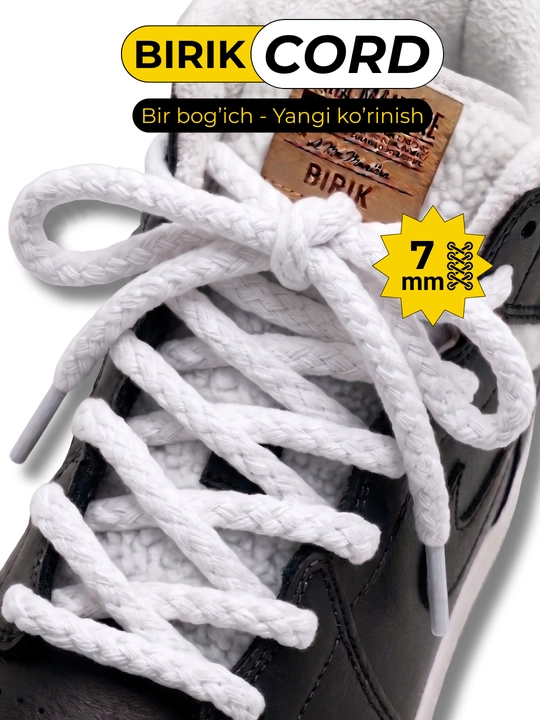 BIRIK CORD - yumaloq o'rilgan bog'ich 7mm 120sm krossovka uchun, 15 rang