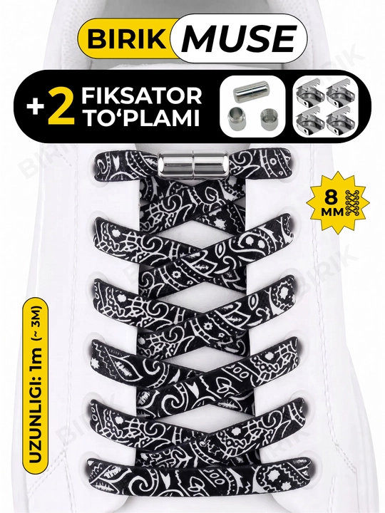 BIRIK MUSE elastik shnurlari, metall fiksatorli, 100 sm