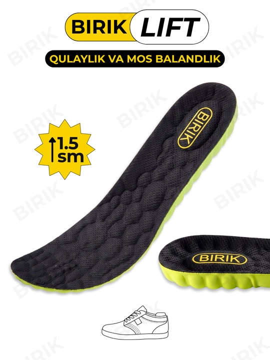 BIRIK LIFT — bo'y oshiruvchi taglik 1.5 / 2.5 / 3.5 sm, yumshoq 4D, nafas oluvchi